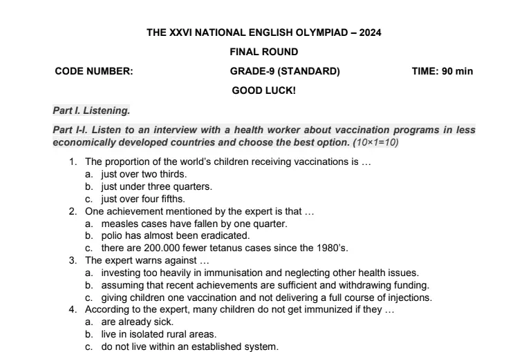 THE XXVI NATIONAL ENGLISH OLYMPIAD – 2024